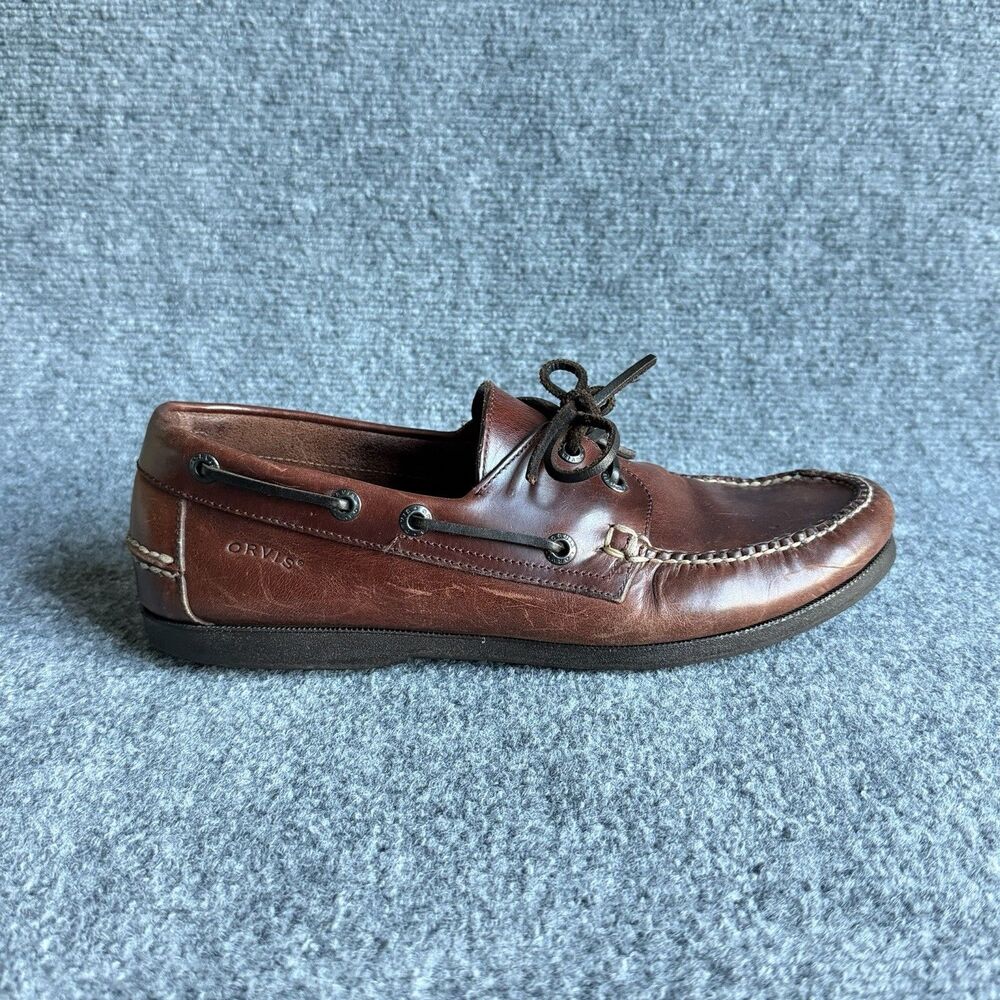 Orvis 81006 Men’s 10 D Brown Leather Boat Shoes Deck Moc Toe Lace Up